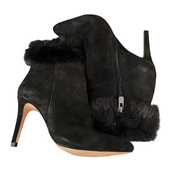 Antonio Melani Rabbit Fur Black Suede Leather Heel Boots Women's Shoes, Size 6M - Picture 3 of 8